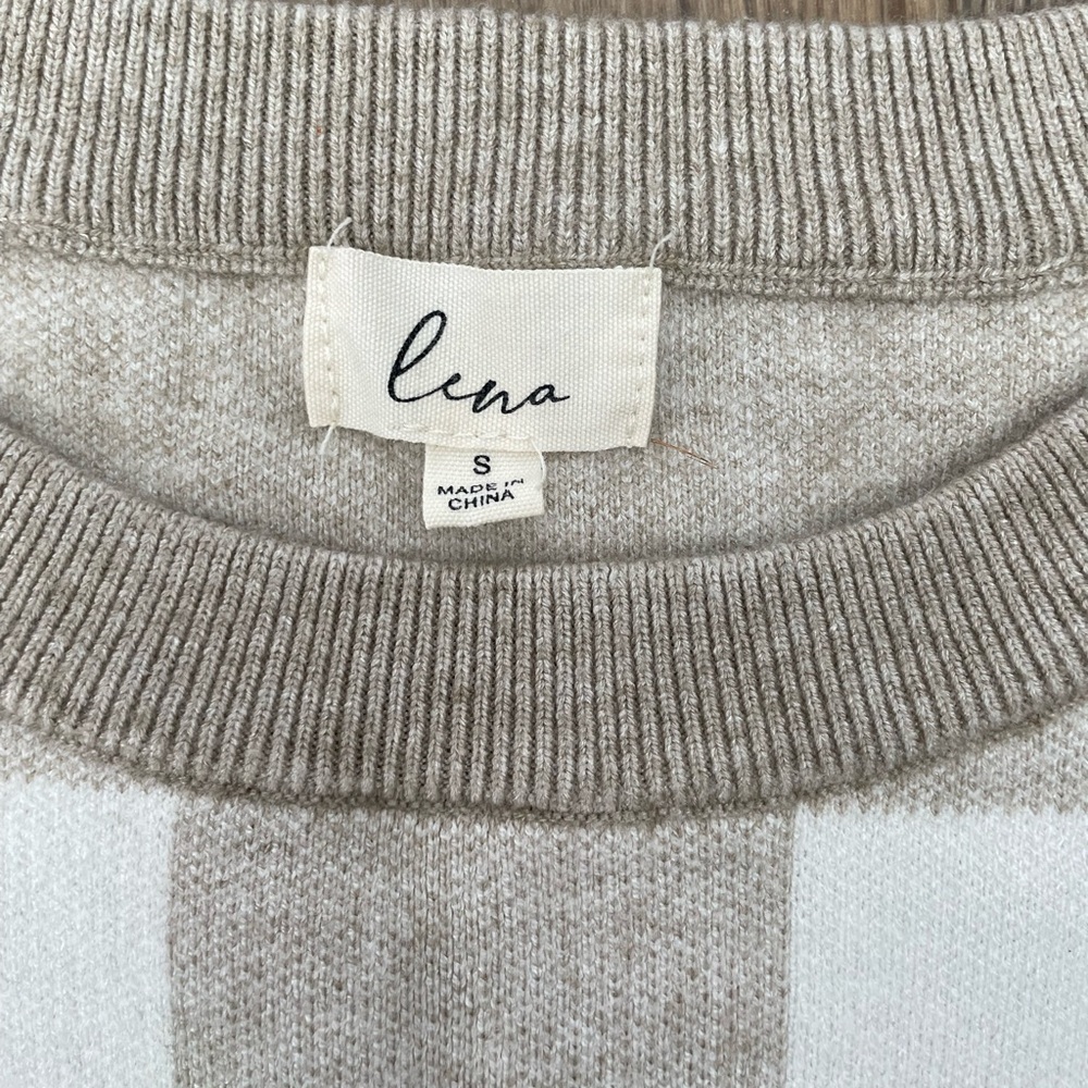 Lena thick beige Neutral Plaid Sweater Dress Size S Cozy Cottagecore - Picture 4 of 6